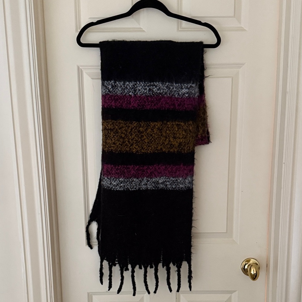 Urban Outfitters Black and Purple Striped Scarf